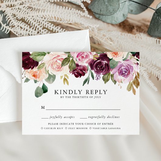 ピンク素朴のブルゴーニュと紫の食事の選択 出欠カード