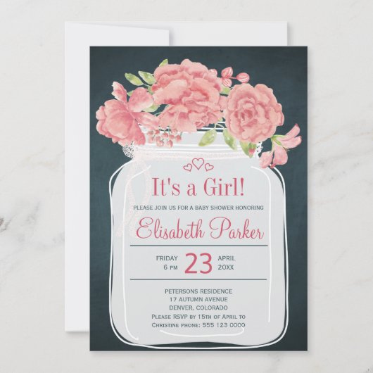 ピンク素朴のペイスンジャール海軍少女のシャワー 招待状 (正面)