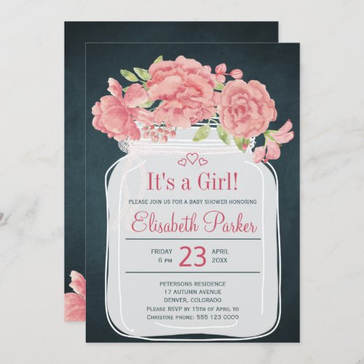 ピンク素朴のペイスンジャール海軍少女のシャワー 招待状 (正面/裏面)