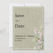 ピンク素朴のミント植物体フローラ日付を保存 招待状 (正面)