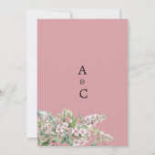 ピンク素朴のミント植物体フローラ日付を保存 招待状 (裏面)