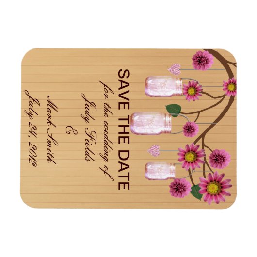 ピンク素朴のメイソンジャース日付磁石を保存 マグネット (横)