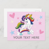 ピンク素朴のユニコーンアンドスターズイラストレーション ポストカード (正面/裏面)