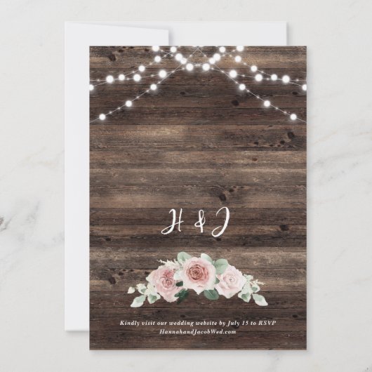 ピンク素朴のユーカリの木の糸のラ結婚イト 招待状 (裏面)