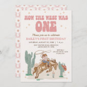 ピンク素朴のレトロ西が一歳の誕生日だった 招待状 (正面/裏面)