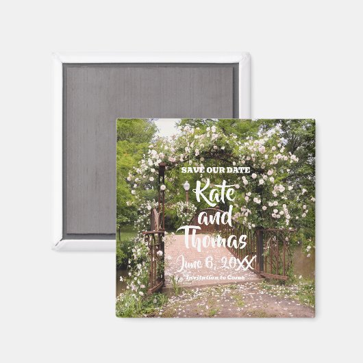 ピンク素朴のローズウェディングデイトマグネットを保存 マグネット (正面/裏面)