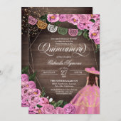 ピンク素朴のローズチャロカリンスドレスキンセアニラ  招待状 (正面/裏面)