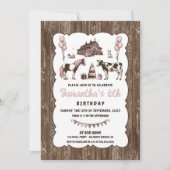 ピンク素朴の動物の誕生日パーティーへの招待 招待状 (正面)