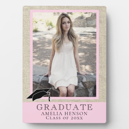 ピンク素朴の卒業生写真 フォトプラーク (正面)