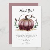 ピンク素朴の小さなカボチャのベビーシャワー サンキューカード (正面/裏面)