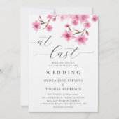 ピンク素朴の春さくらんぼが最後に咲き結婚出す 招待状 (正面)