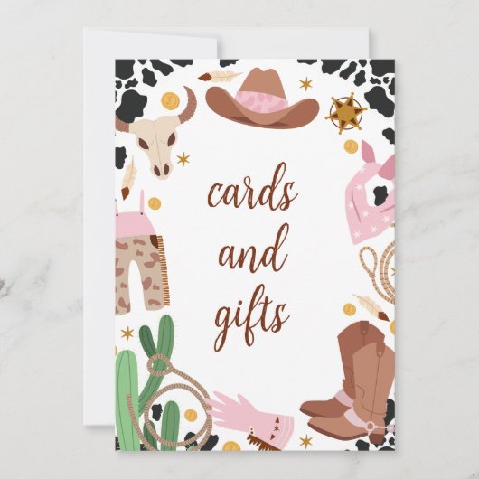 ピンク素朴の最初のRodeo誕生日メニューの看板 招待状 (正面)