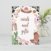 ピンク素朴の最初のRodeo誕生日メニューの看板 招待状 (スタンド正面)