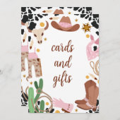 ピンク素朴の最初のRodeo誕生日メニューの看板 招待状 (正面/裏面)