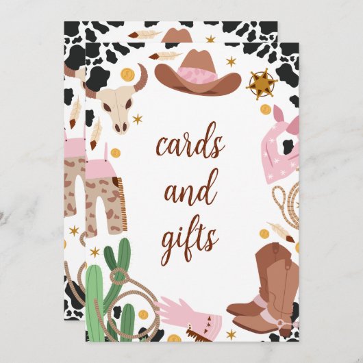 ピンク素朴の最初のRodeo誕生日メニューの看板 招待状 (正面/裏面)