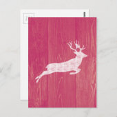 ピンク素朴の木とヴィンテージ鹿はがき ポストカード (正面/裏面)