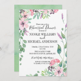 ピンク素朴の水の色のブーケのリハーサルディナー 招待状