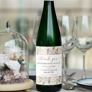 ピンク素朴の水彩フローラありがとうござ結婚う ワインラベル