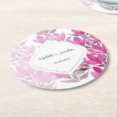 ピンク素朴の水彩フローラハンドハ絵を描ンド ラウンドペーパーコースター (アングル)