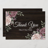 ピンク素朴の水彩フローラ木材 サンキューカード (正面/裏面)