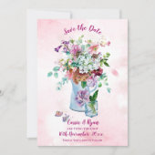 ピンク素朴の水彩ワイルドフラワー日付を保存 (正面)