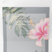 ピンク素朴の水彩色のハイビスカス結婚フローラ 三つ折り招待状 (内部最初)