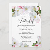 ピンク素朴の水色の花結婚式招待状 セーブザデート (正面/裏面)