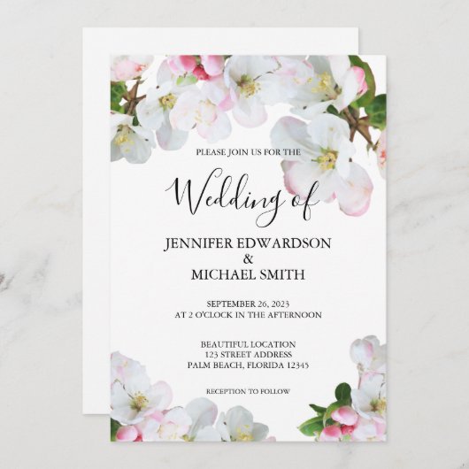 ピンク素朴の水色の花結婚式招待状 セーブザデート (正面/裏面)