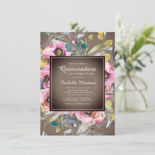 ピンク素朴の水色フローラブラウンキンセアニラ 招待状 (スタンド正面)