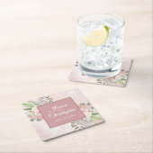 ピンク素朴の水色フローラボヘミアン結婚ズ スクエアペーパーコースター (インサイチュ)