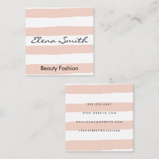 ピンク素朴の白ストライプ色 スクエア名刺 (正面/裏面)