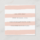 ピンク素朴の白ストライプ色 スクエア名刺 (裏面)