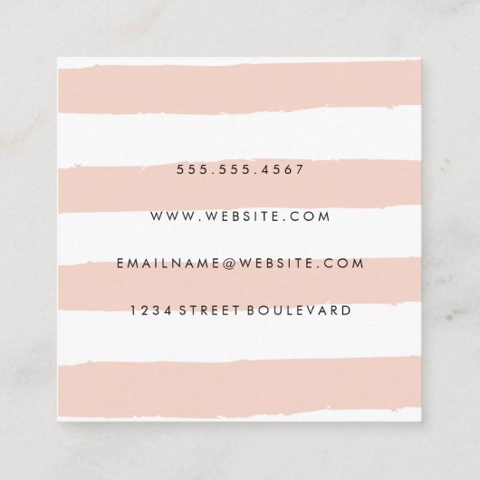 ピンク素朴の白ストライプ色 スクエア名刺 (裏面)