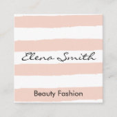 ピンク素朴の白ストライプ色 スクエア名刺 (正面)
