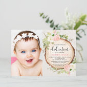 ピンク素朴の白フローラ女子献身写真 招待状 (スタンド正面)