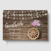 ピンク素朴の花のゲストブック付き木製バレル ゲストブック (正面)