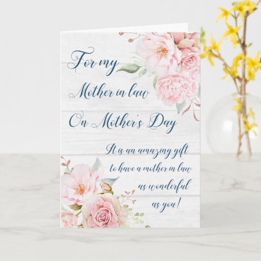 ピンク素朴の花の母の日の母 カード (黄色い花)