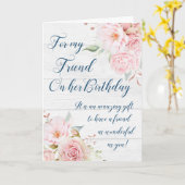 ピンク素朴の花フレンド誕生日カード カード (黄色い花)