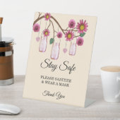 ピンク素朴の花メイスン結婚ジャーの安全 台座サイン (インサイチュ)