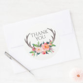 ピンク素朴の花束の〔雄ジカの〕枝角ありがとうございました ラウンドシール (封筒)