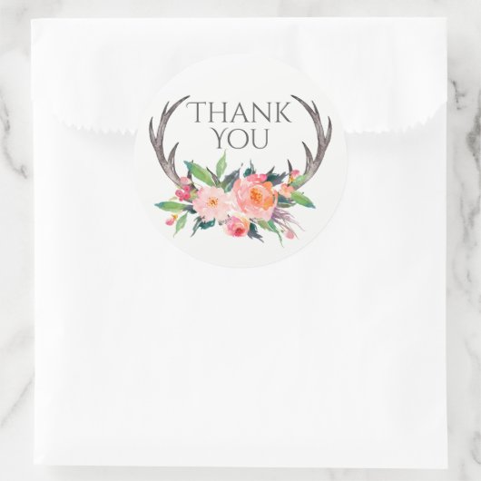 ピンク素朴の花束の〔雄ジカの〕枝角ありがとうございました ラウンドシール (バッグ)