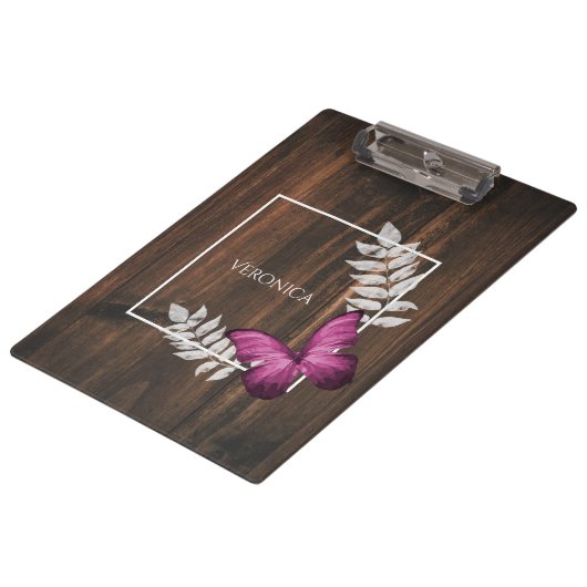 ピンク素朴の蝶クリップボード クリップボード (アングル)