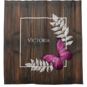 ピンク素朴の蝶シャワーパーソナライズされたカーテン シャワーカーテン (正面)