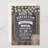 ピンク素朴の赤ちゃんの息のメイソンジャー60誕生日 招待状 (正面)