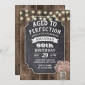 ピンク素朴の赤ちゃんの息のメイソンジャー60誕生日 招待状 (正面/裏面)