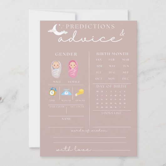 ピンク素朴の赤ちゃんシャワーアドバイス&予測カード 招待状 (正面)