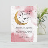 ピンク素朴の金ゴールドムーンスターズ赤ちゃんシャワー サンキューカード (スタンド正面)