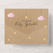 ピンク素朴の雲を振りかける赤ちゃんシャワー オールインワン招待状 (裏面)