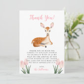 ピンク素朴の鹿の赤ちゃんシャワー サンキューカード (スタンド正面)