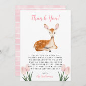 ピンク素朴の鹿の赤ちゃんシャワー サンキューカード (正面/裏面)